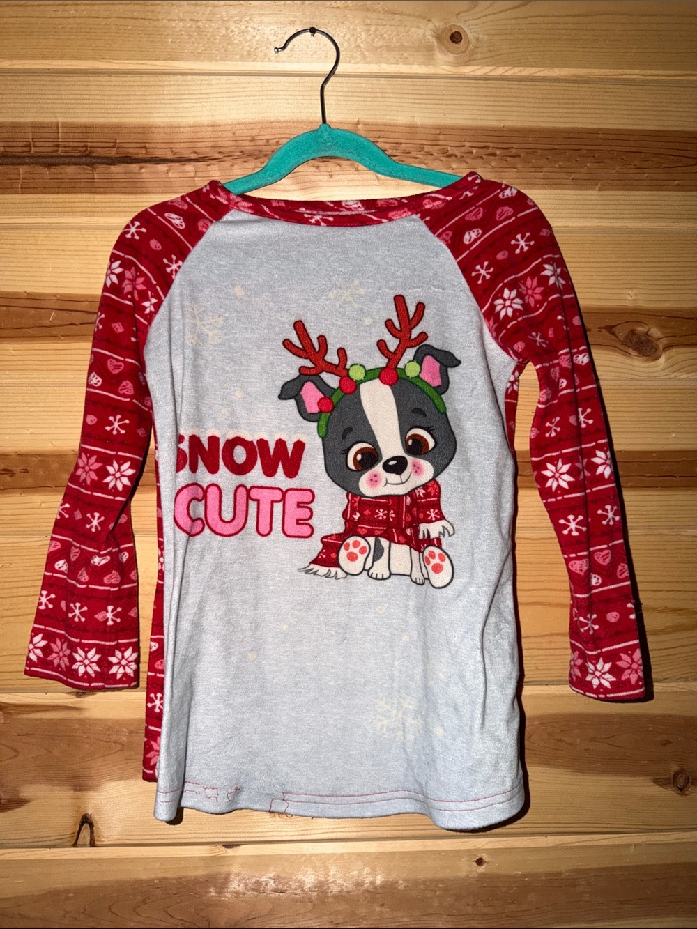 wonder nation Girls' Red & Light Blue Long-Sleeve Holiday Tee
